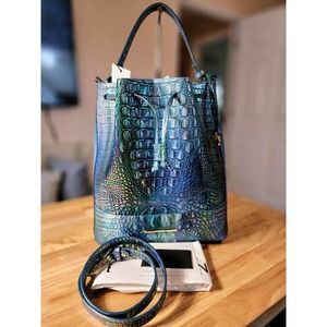 NWT Brahmin Blue Topaz Marlowe Bucket Bag Genuine Leather